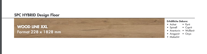 Vinyl / Aventurin          WOOD LINE XXL Format 228 x 1828 mm Vinylboden mit integrierter Trittschalldämmung, 6,5 Kanten gefast, Nutzungsklasse 33/42, Nutzschicht 0,5 mm.